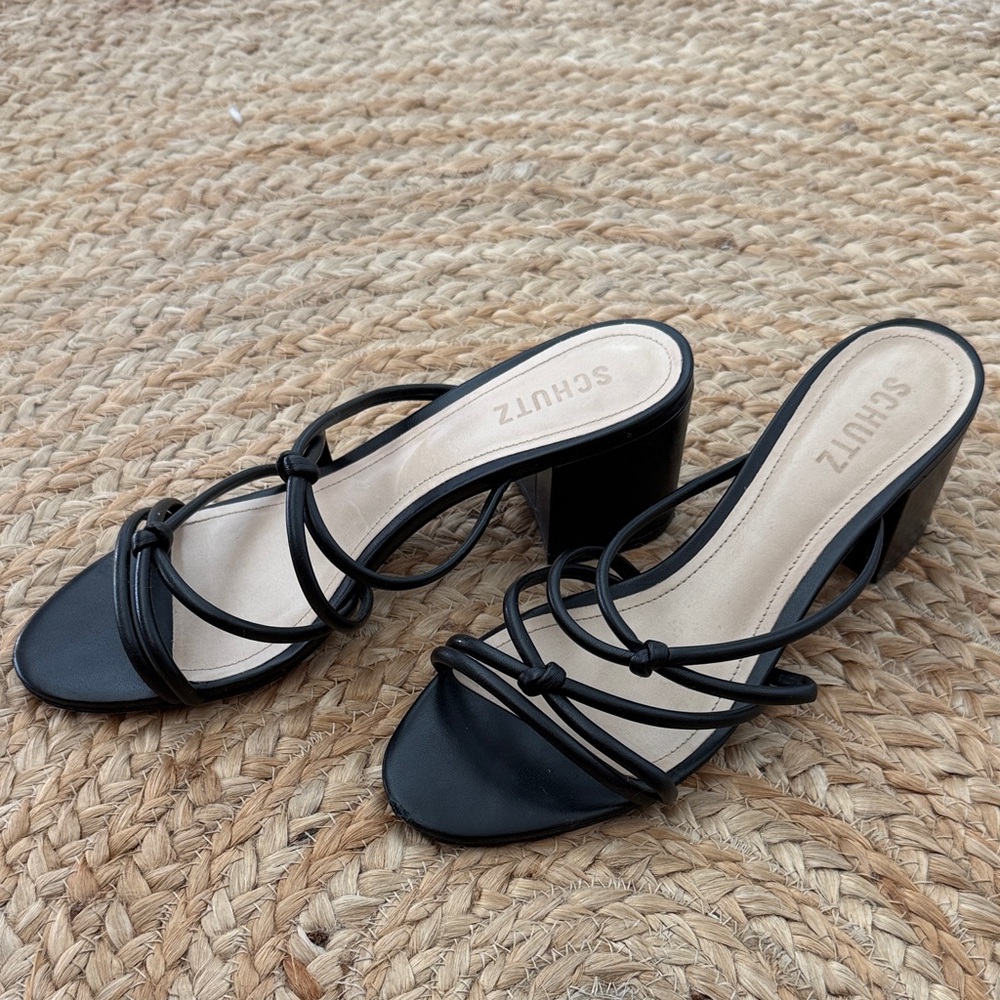 SCHUTZ Black Strappy Heeled Sandals
